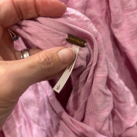 Free People Alicia Top Pink Crinkled Balloon Sleeves Open Tie Back Blouse - Picture 7 of 11